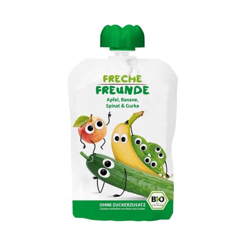 MUS JABŁKO - BANAN - SZPINAK - OGÓREK BEZ DODATKU CUKRÓW BEZGLUTENOWY OD 6 MIESIĄCA BIO 100 g - FRECHE FREUNDE MUS JABŁKO - BANAN - SZPINAK - OGÓREK BEZ DODATKU CUKRÓW BEZGLUTENOWY OD 6 MIESIĄCA BIO 100 g - FRECHE FREUNDE