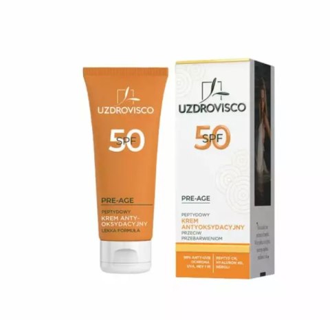 KREM DO TWARZY ANTYOKSYDACYJNY PEPTYDOWY PRZECIW PRZEBARWIENIOM SPF 50 50 ml - UZDROVISCO (PRE-AGE) KREM DO TWARZY ANTYOKSYDACYJNY PEPTYDOWY PRZECIW PRZEBARWIENIOM SPF 50 50 ml - UZDROVISCO (PRE-AGE)