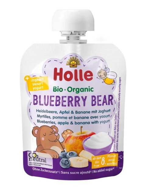 MUS W TUBCE BORÓWKOWY MIŚ (JOGURT - BORÓWKI - JABŁKO - BANAN) BEZ DODATKU CUKRÓW OD 8 MIESIĄCA BIO 85 g - HOLLE MUS W TUBCE BORÓWKOWY MIŚ (JOGURT - BORÓWKI - JABŁKO - BANAN) BEZ DODATKU CUKRÓW OD 8 MIESIĄCA BIO 85 g - HOLLE