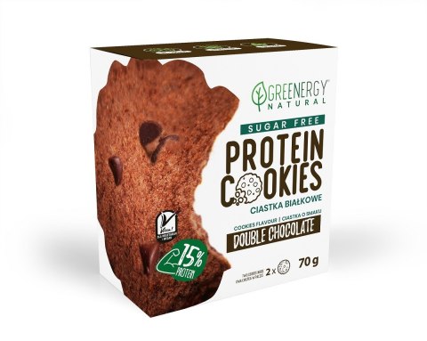 CIASTKA PROTEINOWE PODWÓJNIE CZEKOLADOWE BEZ CUKRU (2 x 35 g) 70 g - GREENERGY CIASTKA PROTEINOWE PODWÓJNIE CZEKOLADOWE BEZ CUKRU (2 x 35 g) 70 g - GREENERGY