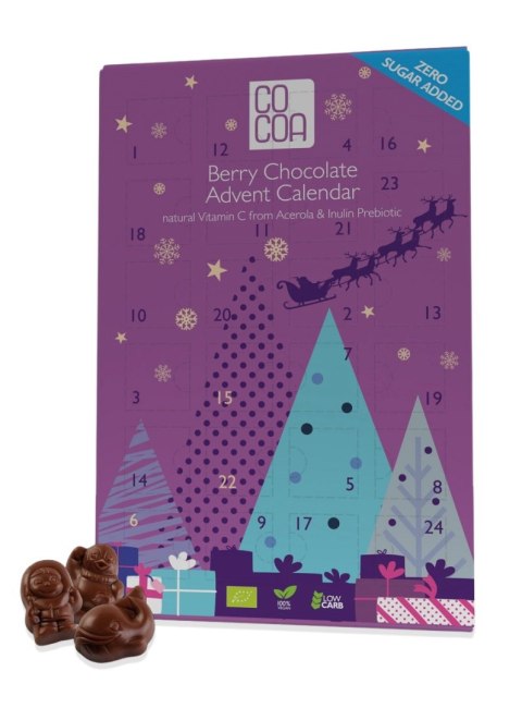KALENDARZ ADWENTOWY Z CZEKOLADY JAGODOWEJ Z WITAMINĄ C Z ACEROLI BEZ DODATKU CUKRU BIO 180 g - COCOA (PRODUKT SEZONOWY) KALENDARZ ADWENTOWY Z CZEKOLADY JAGODOWEJ Z WITAMINĄ C Z ACEROLI BEZ DODATKU CUKRU BIO 180 g - COCOA (PRODUKT SEZONOWY)