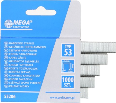 55212 Zszywki tapicerskie hartowane typ 53, L:12mm, Mega 55212 Zszywki tapicerskie hartowane typ 53, L:12mm, Mega