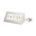 Przedłużacz biurkowy z wyłącznikiem i ładowarką, 1x2P+Z, 1x2P/II, 1xUSB, przewód 1,5m 3x1mm