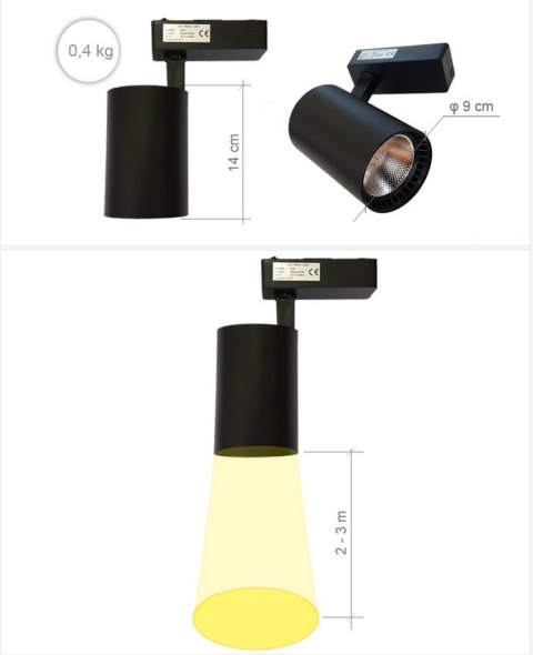 Lampa sklepowa led reflektor szynowy jednofazowy czarny 30w 2250 lm światło zimne 6000k Lampa sklepowa led reflektor szynowy jednofazowy czarny 30w 2250 lm światło zimne 6000k