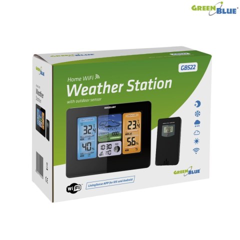 Stacja pogody bezprzewodowa GreenBlue, kolorowa, WiFi, fazy księżyca, GB522 Stacja pogody bezprzewodowa GreenBlue, kolorowa, WiFi, fazy księżyca, GB522