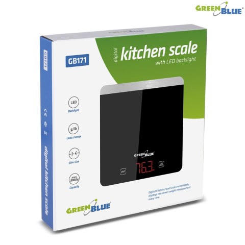 Waga kuchenna cyfrowa LED czarna GreenBlue GB171 min 1g max 5000g Waga kuchenna cyfrowa LED czarna GreenBlue GB171 min 1g max 5000g