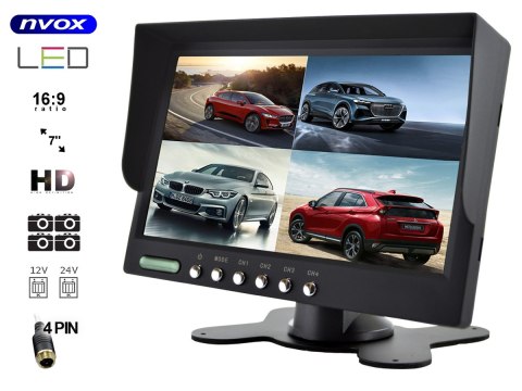 Monitor samochodowy lcd 7cali hd cofania i monitoringu z obsługą do 4 kamer Monitor samochodowy lcd 7cali hd cofania i monitoringu z obsługą do 4 kamer