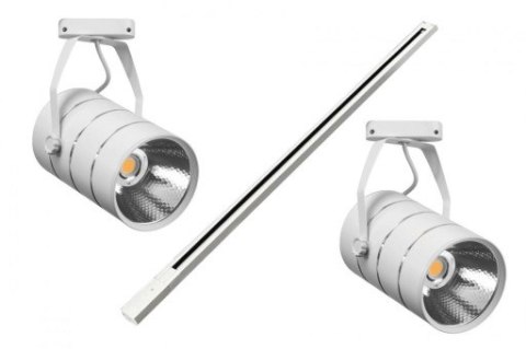Lampa sklepowa led reflektor szynowy jednofazowy biały metalowy 30w 2550 lm światło ciepłe 3000k Lampa sklepowa led reflektor szynowy jednofazowy biały metalowy 30w 2550 lm światło ciepłe 3000k