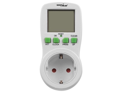 Włącznik czasowy - timer cyfrowy GB107G, 16 programów, max 240 programów, wersja niemiecka (wtyczka typu F), GreenBlue Włącznik czasowy - timer cyfrowy GB107G, 16 programów, max 240 programów, wersja niemiecka (wtyczka typu F), GreenBlue