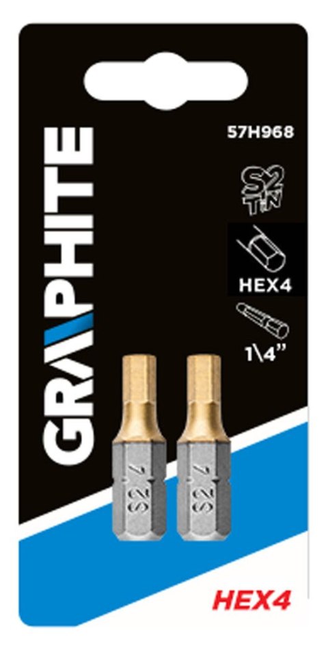 Końcówki wkrętakowe HEX4.0 x 25 mm, 2 szt. Końcówki wkrętakowe HEX4.0 x 25 mm, 2 szt.