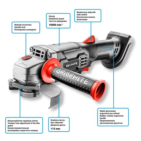 Szlifierka kątowa akumulatorowa Energy+ 18V, Li-Ion, tarcza 115 x 22.2 mm, bez akumulatora Szlifierka kątowa akumulatorowa Energy+ 18V, Li-Ion, tarcza 115 x 22.2 mm, bez akumulatora