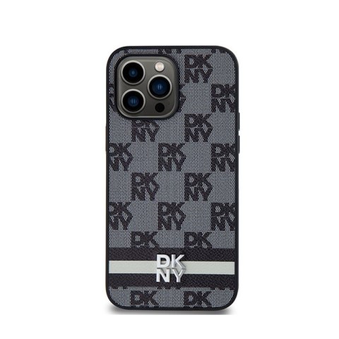 DKNY Leather Checkered Mono Pattern & Printed Stripes - Etui iPhone 14 Pro Max (czarny) DKNY Leather Checkered Mono Pattern & Printed Stripes - Etui iPhone 14 Pro Max (czarny)