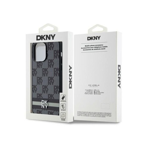 DKNY Leather Checkered Mono Pattern & Printed Stripes - Etui iPhone 14 Pro Max (czarny) DKNY Leather Checkered Mono Pattern & Printed Stripes - Etui iPhone 14 Pro Max (czarny)