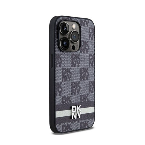 DKNY Leather Checkered Mono Pattern & Printed Stripes - Etui iPhone 14 Pro (czarny) DKNY Leather Checkered Mono Pattern & Printed Stripes - Etui iPhone 14 Pro (czarny)