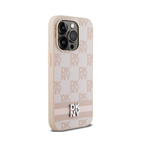 DKNY Leather Checkered Mono Pattern & Printed Stripes - Etui iPhone 14 Pro (różowy) DKNY Leather Checkered Mono Pattern & Printed Stripes - Etui iPhone 14 Pro (różowy)