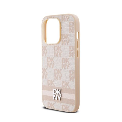 DKNY Leather Checkered Mono Pattern & Printed Stripes - Etui iPhone 14 Pro (różowy) DKNY Leather Checkered Mono Pattern & Printed Stripes - Etui iPhone 14 Pro (różowy)