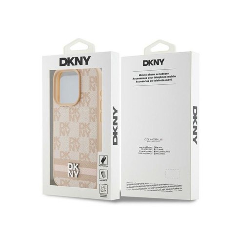 DKNY Leather Checkered Mono Pattern & Printed Stripes - Etui iPhone 15 Pro (różowy) DKNY Leather Checkered Mono Pattern & Printed Stripes - Etui iPhone 15 Pro (różowy)