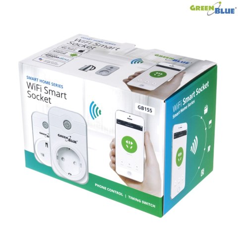 Zdalnie sterowane gniazdko WiFi Android iOS Alexa Google Home timer GreenBlue GB155G max 2000W 8 programów Zdalnie sterowane gniazdko WiFi Android iOS Alexa Google Home timer GreenBlue GB155G max 2000W 8 programów
