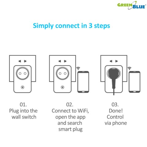 Zdalnie sterowane gniazdko WiFi Android iOS Alexa Google Home timer GreenBlue GB155G max 2000W 8 programów Zdalnie sterowane gniazdko WiFi Android iOS Alexa Google Home timer GreenBlue GB155G max 2000W 8 programów