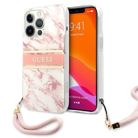 Guess Marble Strap - Etui iPhone 13 Pro Max (różowy) Guess Marble Strap - Etui iPhone 13 Pro Max (różowy)