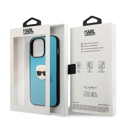 Karl Lagerfeld PU Leather Karl's Head Metal - Etui iPhone 13 Pro Max (niebieski) Karl Lagerfeld PU Leather Karl's Head Metal - Etui iPhone 13 Pro Max (niebieski)
