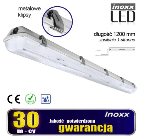 Oprawa hermetyczna przemysłowa ip65 led 1x120cm t8 g13 jednostronnie zasilana Oprawa hermetyczna przemysłowa ip65 led 1x120cm t8 g13 jednostronnie zasilana