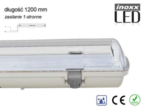 Oprawa hermetyczna przemysłowa ip65 led 1x120cm t8 g13 jednostronnie zasilana Oprawa hermetyczna przemysłowa ip65 led 1x120cm t8 g13 jednostronnie zasilana