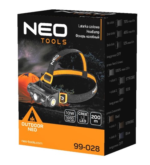 Latarka czołowa akumulatorowa USB 1000 lm czerwony/niebieski CREE LED + LED Latarka czołowa akumulatorowa USB 1000 lm czerwony/niebieski CREE LED + LED