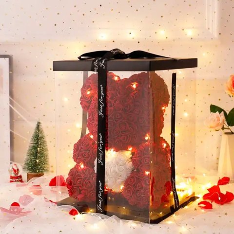 BQ54 Miś z róż z sercem 23cm led BQ54 Miś z róż z sercem 23cm led