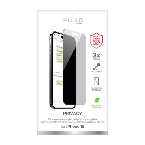 Puro Privacy Tempered Glass - Szkło ochronne hartowane z filtrem prywatyzującym iPhone 15 Puro Privacy Tempered Glass - Szkło ochronne hartowane z filtrem prywatyzującym iPhone 15