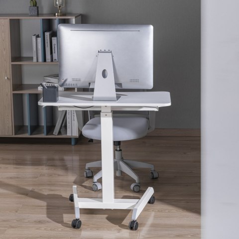 Mobilna stacja robocza z regulacją wysokości i podwójną platformą Ergo Office, do pracy w pozycji stojącej, biała max. 8kg, max Mobilna stacja robocza z regulacją wysokości i podwójną platformą Ergo Office, do pracy w pozycji stojącej, biała max. 8kg, max