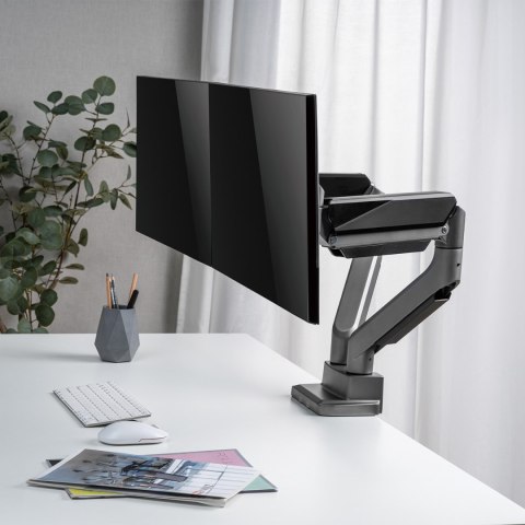 Uchwyt biurkowy na dwa monitory uniwersalny Ergo Office, sprężyna gazowa 17"-35" 15kg, VESA 75x75 / 100x100, ER-446 Uchwyt biurkowy na dwa monitory uniwersalny Ergo Office, sprężyna gazowa 17"-35" 15kg, VESA 75x75 / 100x100, ER-446
