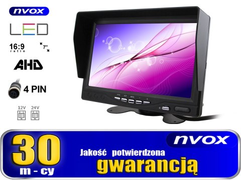Monitor samochodowy lcd 7cali 4pin 12v 24v oraz 1 kamera Monitor samochodowy lcd 7cali 4pin 12v 24v oraz 1 kamera