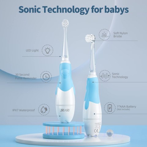 Szczoteczka soniczna dla dzieci SEAGO, kolor niebieski, 1xAAA 1,5V (brak w zestawie), 4 końcówki, SG-513 Blue Szczoteczka soniczna dla dzieci SEAGO, kolor niebieski, 1xAAA 1,5V (brak w zestawie), 4 końcówki, SG-513 Blue