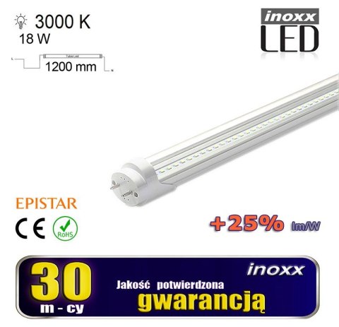 Świetlówka led 120cm 18w t8 3000k g13 ciepła przezroczysta dwustronna Świetlówka led 120cm 18w t8 3000k g13 ciepła przezroczysta dwustronna