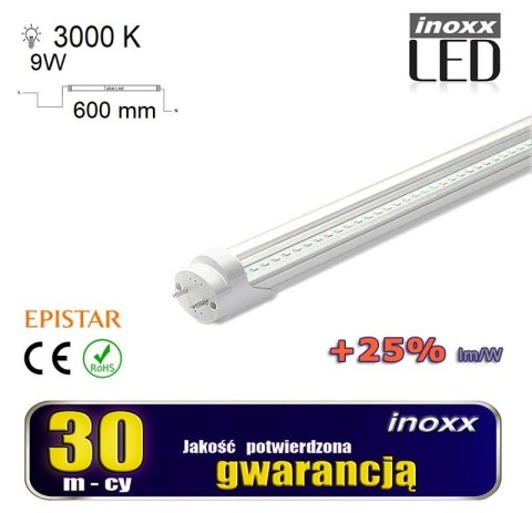 Świetlówka led 60cm 9w t8 3000k g13 ciepła przezroczysta Świetlówka led 60cm 9w t8 3000k g13 ciepła przezroczysta