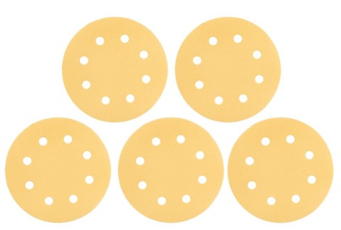 Papier ścierny na rzep 180 mm, K180, 5 szt., z 8 otworami do szlifierki 59G263 Papier ścierny na rzep 180 mm, K180, 5 szt., z 8 otworami do szlifierki 59G263