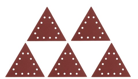 Papier ścierny na rzep K120, trójkątny z 12 otworami, 5szt do szlifierki 59G264 Papier ścierny na rzep K120, trójkątny z 12 otworami, 5szt do szlifierki 59G264