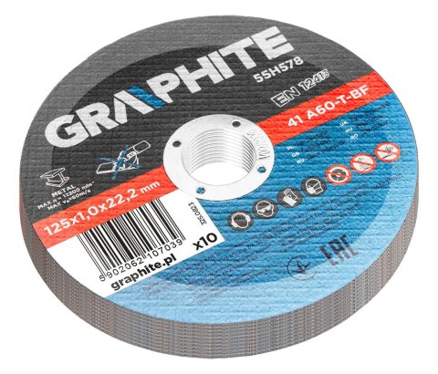 Tarcze tnące do metalu 125 x 1.0 x 22.2 mm, 41 A60-T-BF, 10 sztuk folia Tarcze tnące do metalu 125 x 1.0 x 22.2 mm, 41 A60-T-BF, 10 sztuk folia