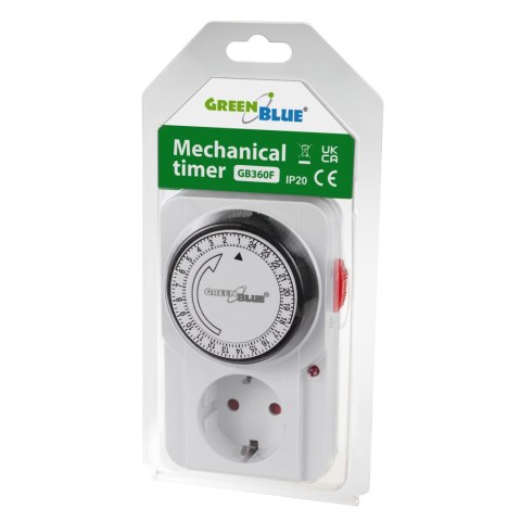 Włącznik czasowy - timer mechaniczny GreenBlue, 48 programów, max. obciążenie 16A, IP20, GB360 F Włącznik czasowy - timer mechaniczny GreenBlue, 48 programów, max. obciążenie 16A, IP20, GB360 F