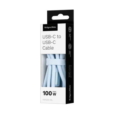 Kabel USB typu C - USB typu C 100 W 1 m silikonowy niebieski Kruger&Matz Basic Kabel USB typu C - USB typu C 100 W 1 m silikonowy niebieski Kruger&Matz Basic