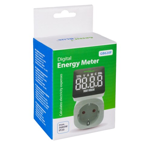 Miernik energii GreenBlue, watomierz, 16A, max. 3680W, podtrz.pamięci, GB620 F Miernik energii GreenBlue, watomierz, 16A, max. 3680W, podtrz.pamięci, GB620 F
