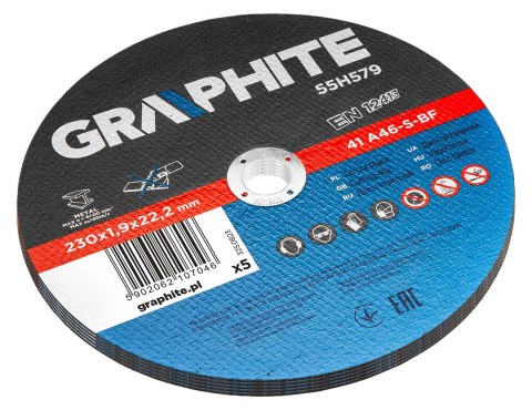 Tarcze tnące do metalu 230 x 1.9 x 22.2 mm, 41 A46-S-BF, 5 sztuk folia Tarcze tnące do metalu 230 x 1.9 x 22.2 mm, 41 A46-S-BF, 5 sztuk folia