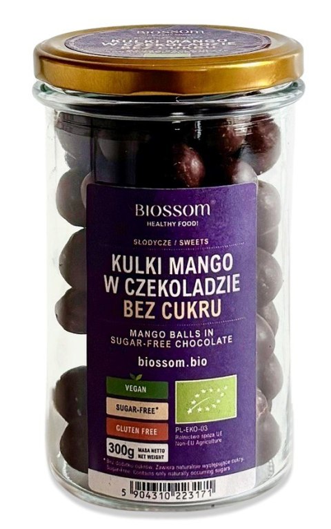 KULKI MANGO W CZEKOLADZIE BEZ DODATKU CUKRU BEZGLUTENOWE BIO 300 g - BIOSSOM KULKI MANGO W CZEKOLADZIE BEZ DODATKU CUKRU BEZGLUTENOWE BIO 300 g - BIOSSOM
