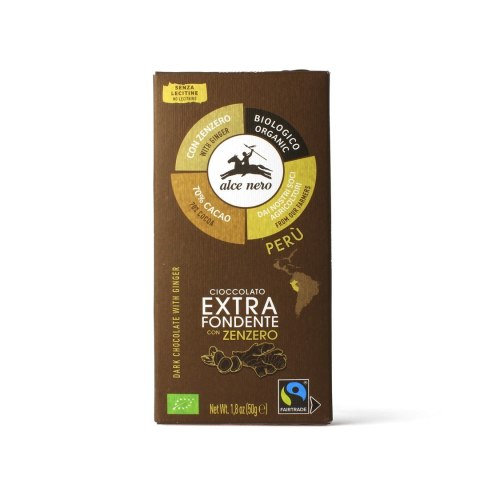 CZEKOLADA GORZKA Z IMBIREM FAIR TRADE BEZGLUTENOWA BIO 50 g - ALCE NERO CZEKOLADA GORZKA Z IMBIREM FAIR TRADE BEZGLUTENOWA BIO 50 g - ALCE NERO