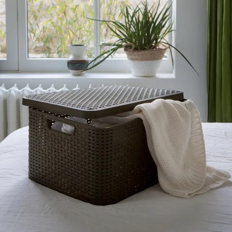 Koszyk z pokrywą Curver Rattan Style L jasny szary Koszyk z pokrywą Curver Rattan Style L jasny szary
