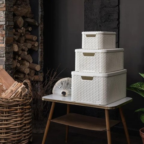 Koszyk z pokrywą Curver Rattan Style L jasny szary Koszyk z pokrywą Curver Rattan Style L jasny szary