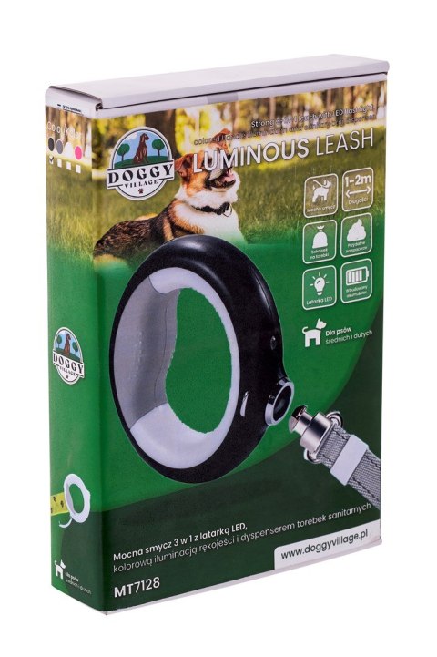 DOGGYVILLAGE SMYCZ MOCNA Z LATARKĄ LED I KOLOROWĄ ILUMINACJĄ RĘKOJEŚCI 3W1 CZARNA MT7128 DOGGYVILLAGE SMYCZ MOCNA Z LATARKĄ LED I KOLOROWĄ ILUMINACJĄ RĘKOJEŚCI 3W1 CZARNA MT7128