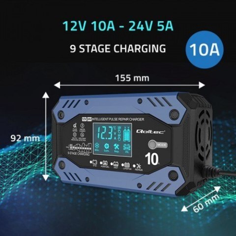 QOLTEC ŁADOWARKA DO AKUMULATORA STD AGM GEL LIFEPO4 | PROSTOWNIK Z FUNKCJĄ NAPRAWY | 12-24V | 10A | LCD|9-STOPNIOWE ŁADOWANIE QOLTEC ŁADOWARKA DO AKUMULATORA STD AGM GEL LIFEPO4 | PROSTOWNIK Z FUNKCJĄ NAPRAWY | 12-24V | 10A | LCD|9-STOPNIOWE ŁADOWANIE