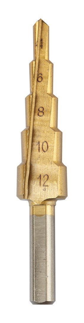 Wiertła stopniowe: 4-12, 4-20, 4-32 mm, TiN, zestaw 3 szt. Wiertła stopniowe: 4-12, 4-20, 4-32 mm, TiN, zestaw 3 szt.